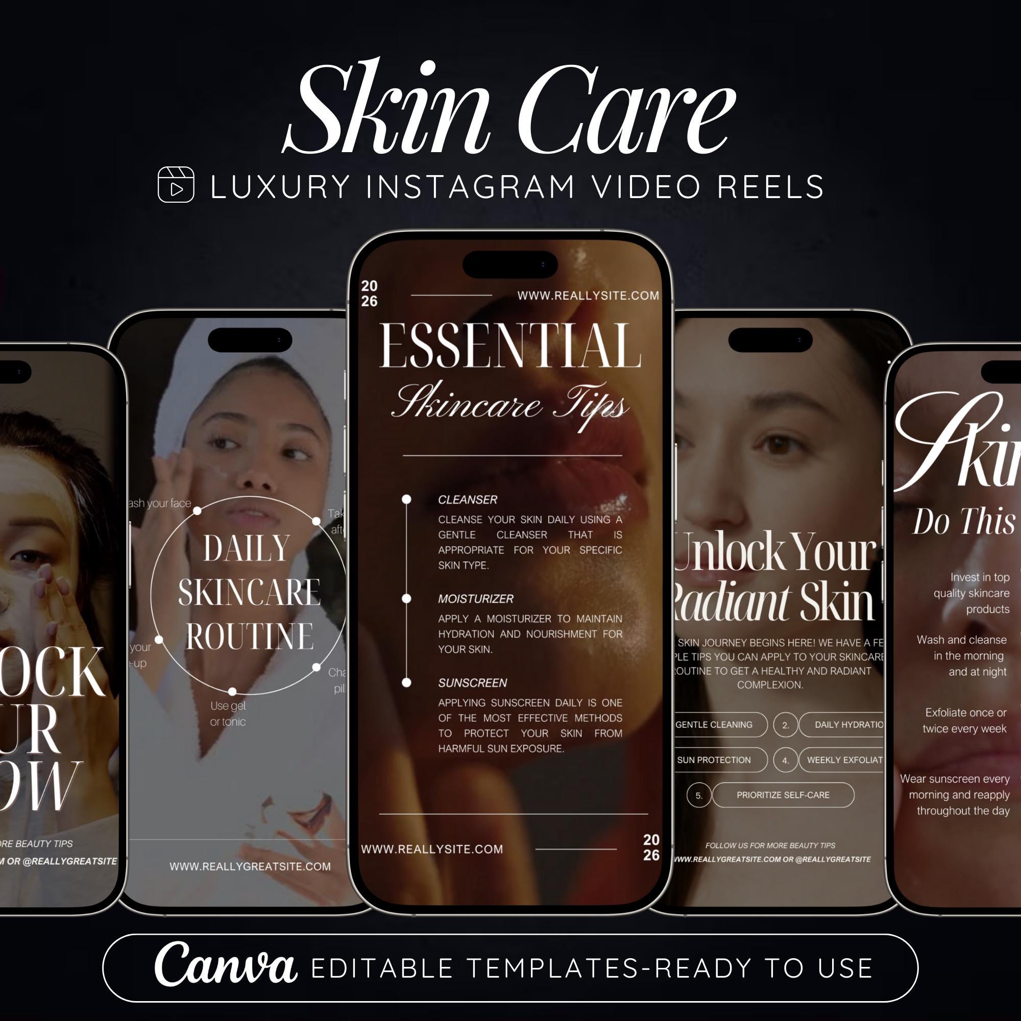 Skincare Instagram Reels Templates: Medspa & Esthetician (Canva)