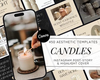 Candle Instagram Post Templates: Social Media Branding Kit (Canva)