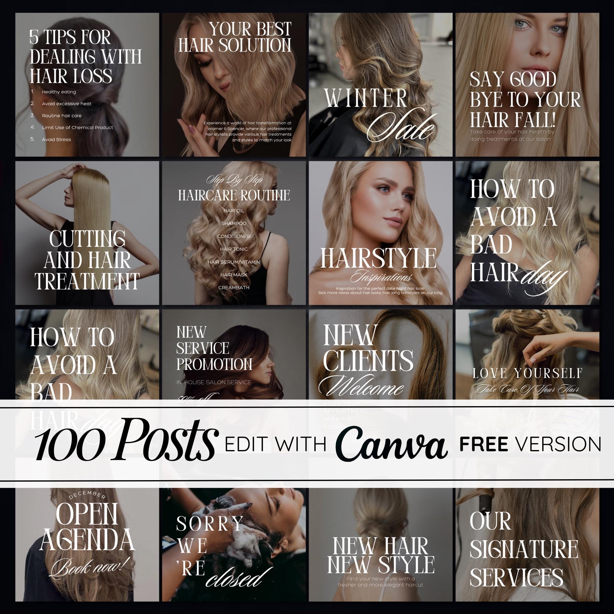 Hair Salon Instagram Templates | Hairdresser Social Media Kit | Canva ...