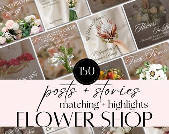 Florist Marketing Canva Template | Complete Florist Business Set for Social Media | Instagram Highlights & Flower Quotes Kit