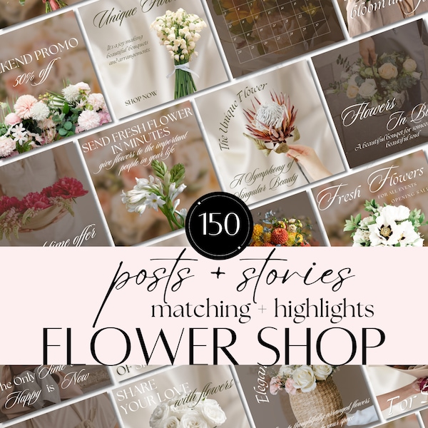 Florist Marketing Canva Template | Complete Florist Business Set for Social Media | Instagram Highlights & Flower Quotes Kit