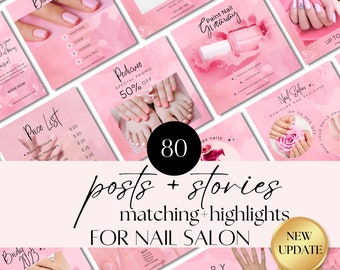 Nail Tech Branding Kit: Pink Salon Canva Templates, Social Media Posts