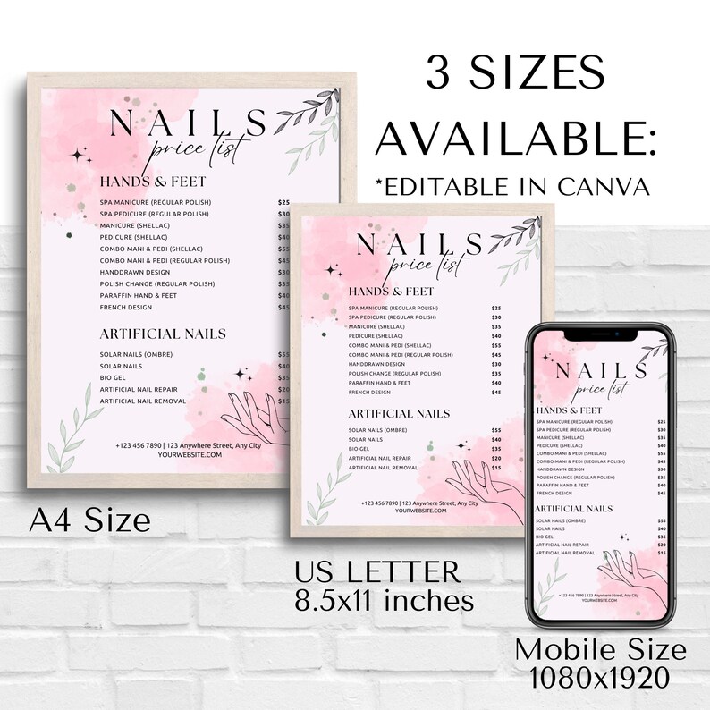 Price Sheet Template for Salon, offering an editable and comprehensive price list for various services, catering to beauty, nail, and makeup businesses.