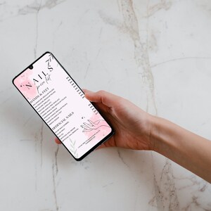 Our Nail Salon Menu Template offers an elegant solution for displaying your services and prices, easily editable in Canva
