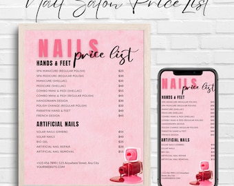 Nail Salon Price List Template | Editable Beauty Salon Pricing Menu | Nail Tech Pricelist Flyer | Canva Spa Service Menu | Digital Download