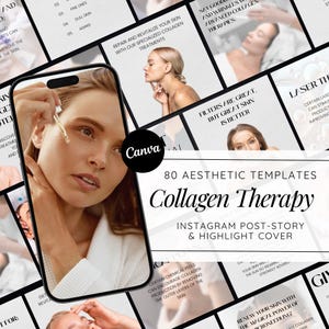 Instagram Post Collagen Template: Canva Skincare & Botox Designs for Estheticians, Social Media Business Feed with Facial - Collagen Themes