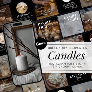 Modelli di post Instagram per candele: Candlemaker Insta, biglietti per la cura delle candele, kit di branding, packaging e marketing sui social media