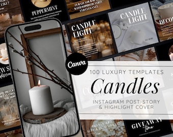 Candle Instagram Templates | Candle Business Social Media Kit | Canva Posts & Stories | Candle Maker Marketing Bundle | Digital Download