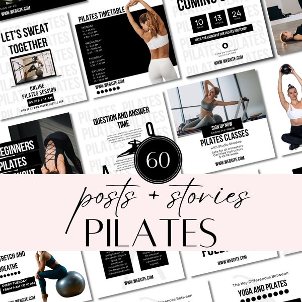 Pilates Coach Canva Templates | Aesthetic Instagram Content for Instructors | Digital Downloads for Pilates Studio & Wellness Social Media