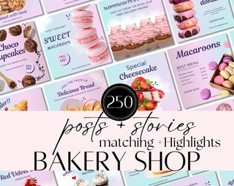 Cake Business Bakery Templates | Instagram-Friendly Designs for Bakeries | Marketing Posts & Branding KitDessert | Food Blogger Designs