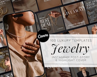 Luxury Jewelry Instagram Post Templates: Canva Social Media Kit (Digital)