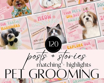 Dog Groomer Retro  Canva Template Kit | Pet Business Instagram Feed | Customizable Social Media Posts for Pet Lovers