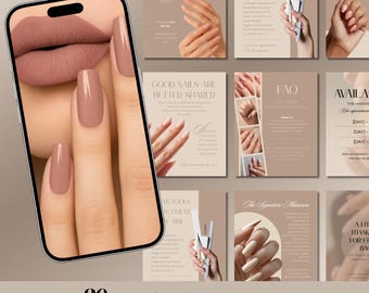 Nail Salon Instagram Templates | 30 Editable Canva Posts with Ready-to-Use Copy for Nail Techs