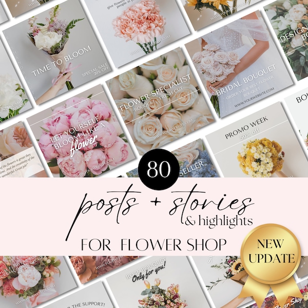 Floral Instagram Highlights: Flower Shop Quotes, Florist Business Feed, Canva Templates, Flower Store Marketing, Florist Instagram Posts