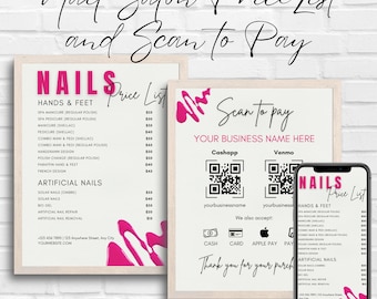 Modello di listino prezzi per salone di bellezza / Volantino prezzi modificabile in Canva / Design del menu per onicotecnica / Materiale stampabile per attività di manicure / Download digitale