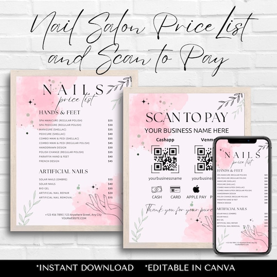Editable Nail Salon Price List Template | Canva-Ready Beauty Salon Pricing Sheet