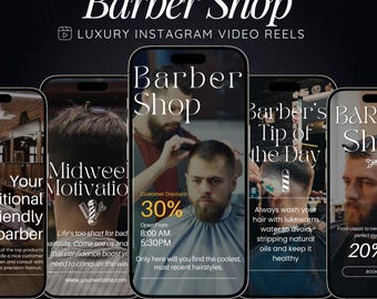 Barber Shop Instagram Reels Templates: Canva Social Media Kit