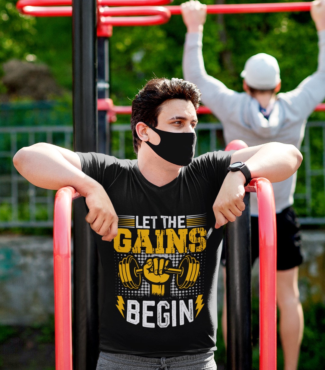 Let the Gains Begin Gym Tshirt Men's Fitness Tee Shirt Gym Rats Gym