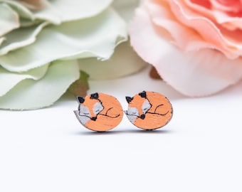 Fox Earrings, Hand Painted Wooden Fox Earrings, Wooden Fox Earrings, Fox Studs, Fox Stud Earrings, Red Fox Earrings, Cute Fox Earrings