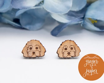 Wooden Dog Earrings, Wood Cockapoo Studs, Laser Cut Cavapoo Stud Earrings, Dog Lover Gift, Cockapoo Owner Gift, Cavapoo Owner Gift