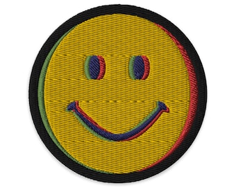 Acid House Smiley Embroidered Patch (Face, rave, EDM, dance music, festival, hippy, hippie)