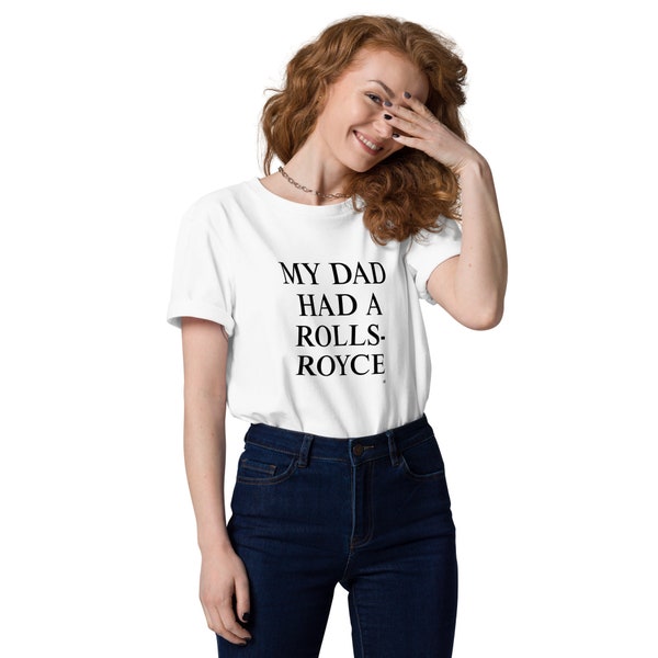 T-shirt bio à slogan « My Dad Had a Rolls-Royce » en coton blanc (Victoria Beckham Statement VB)