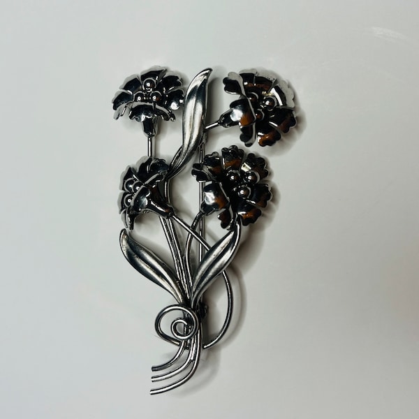 Vintage  Walter Lampl Flower Boquet  Brooch  Signed Sterling Silver