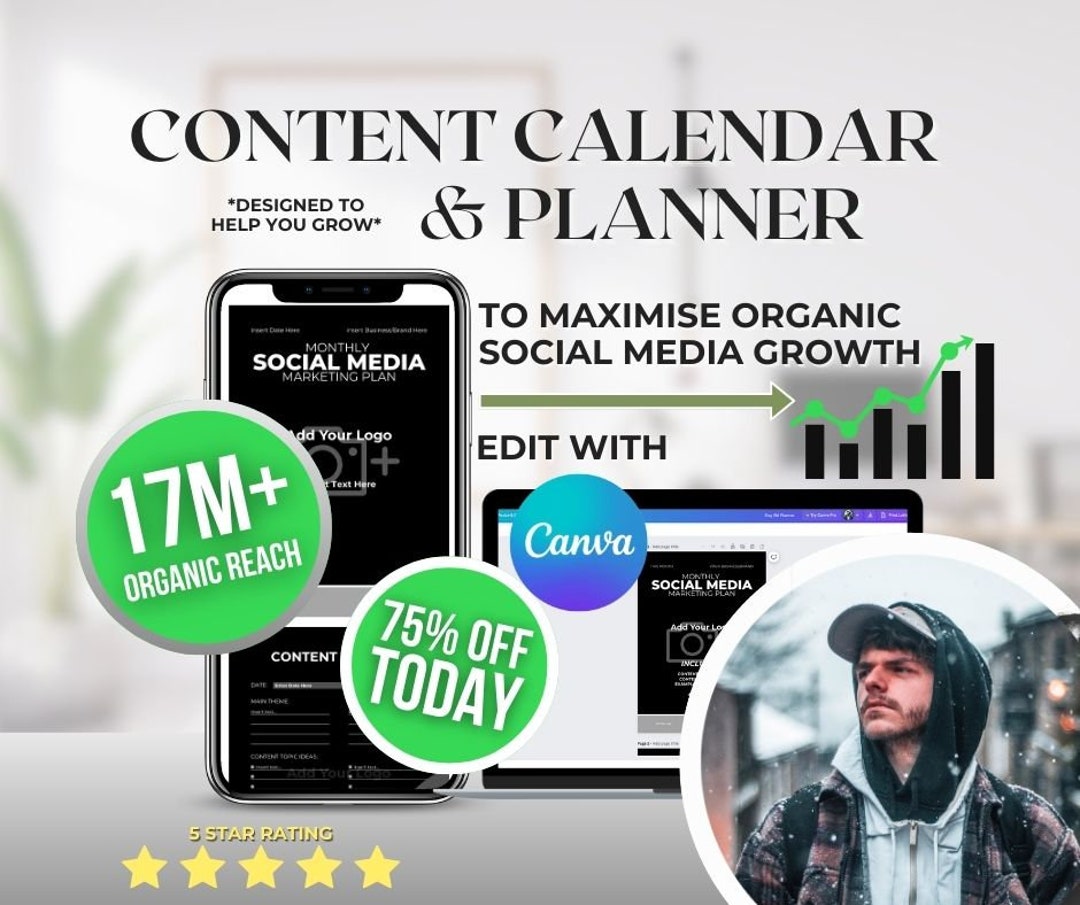 Content Calendar Template Canva, Social Media Planner, Social Media