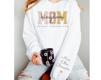 CUSTOM momma sweatshirt, Christian Crewneck Sweatshirt Gift for Mom, Mamma Sweatshirt with Kids Names on Sleeve, Cute Sweatshirt Gifts Mom