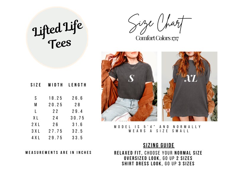 Pu&ograve; includere: Tabella delle taglie per t-shirt con misure in pollici. La tabella mostra la larghezza e la lunghezza delle t-shirt nelle taglie S, M, L, XL, 2XL, 3XL e 4XL. La tabella include anche una guida alle taglie per una vestibilit&agrave; rilassata, un look oversize e un look da camicia.