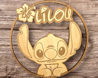 Personalized wooden name circle &quot;Stitch&quot; or &quot;Angel&quot;