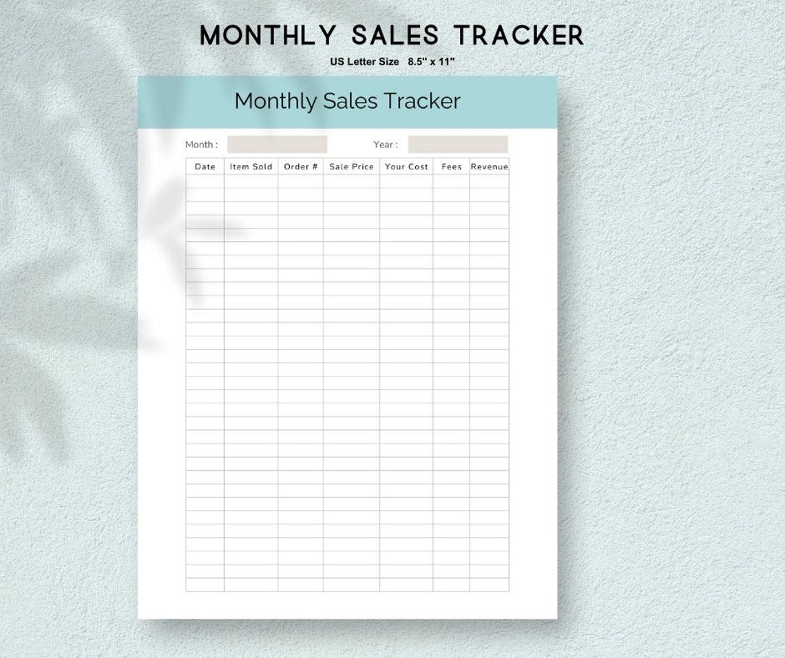 Sales Tracker Text Printable Monthly Sales Tracker: US Letter, Online Business (digital ...