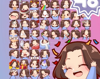 EMOTES BUNDLE Cute Chibi Girl | For Twitch, Discord, Youtube & more (Female ALL Packs -Anja: brown short hair | pale skin | 3 eye color)