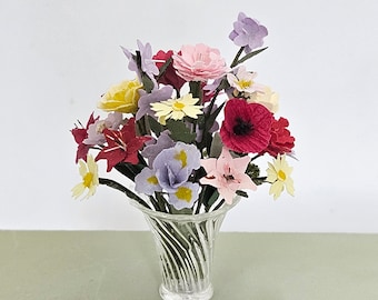 12th Scale Handmade Paper Flower Bouquet, Glasscraft Vase