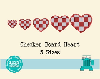 Diseño de bordado de corazón de tablero de ajedrez: Borde de satén (Descarga instantánea)