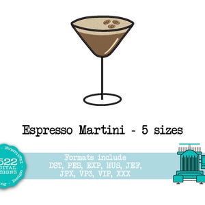 Espresso Martini Embroidery File Instant Download, Cocktails Embroidered Design, Girls night out design, Bachelorette Party Gift
