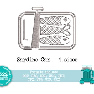 Sardine Can Machine Embroidery File - Instant Download Embroidery Design, Mediterranean summer style embroidery design, Anchovy Fish in Tin