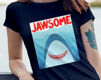 Great White Shark T-Shirt Jaws Shirt Shark Lover Gift 70s Movie Lover T Shirt Gift Idea Movie Poster Parody Jawsome Father Gift Christmas