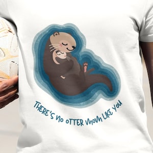 Koszulka z nadrukiem Baby Shower Wydra morska z psem Koszulka z nadrukiem na Dzień Matki Koszulka dla niani Prezent dla ciężarnej przyjaciółki Pomysł na prezent świąteczny dla nowej mamy