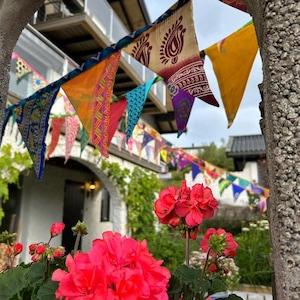 Upcycled Sari Bunting Party Garlands Pennant Flags Handmade From Recycled Sari For Birthdays, Weddings And Summer Garden Party Decor Gift