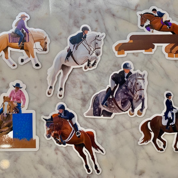 7 Different Types Of Equestrian Disciplines Stickers - Hunter, Jumper, Equitation, Reining, Cross Country, Barrel Racing, Dressage Stickers