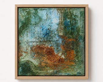 Dipinto astratto originale con texture / Tecnica mista su tela / Quadro da parete nei toni della terra verde / Piccola opera d'arte contemporanea / 20 x 20 cm