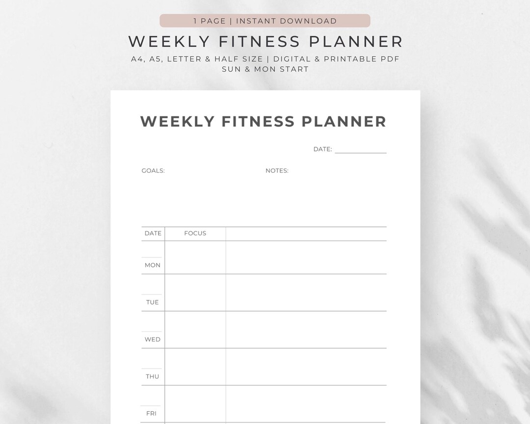 Fitness Planner Printable | Digital Weight Loss Journal | Weekly ...