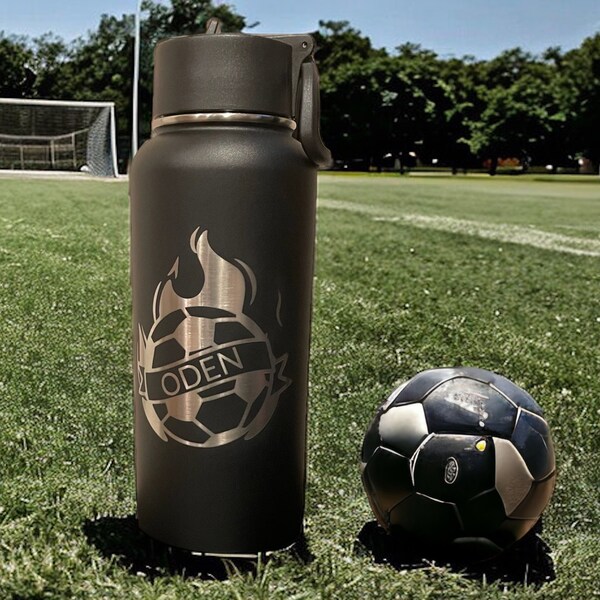 32 Oz Personalized Engraved "On Fire-Soccer" Sports Tumbler