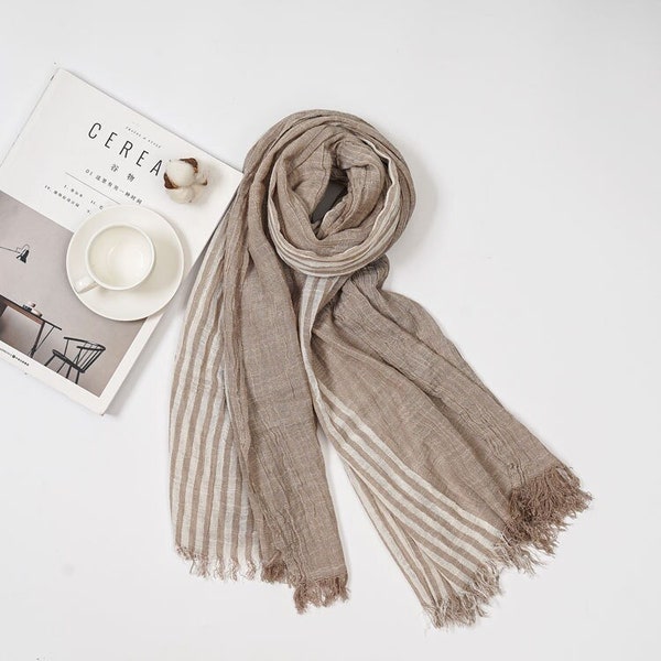 Spring Artsy Stripe Cotton Tassel Soft Scarf main image 1