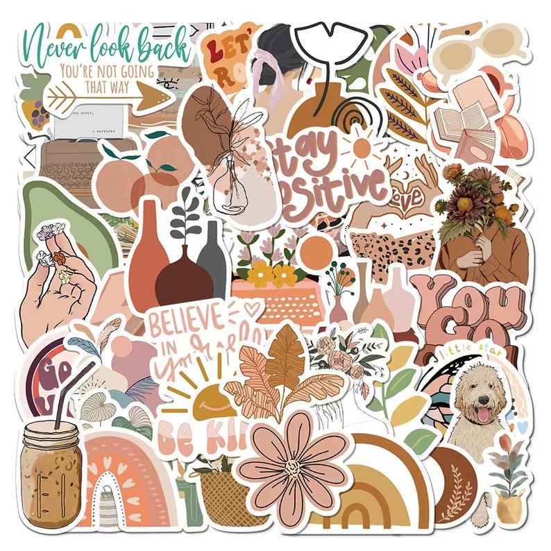 50 Pcs Simple Boho Stickers Retro Stickers Hippie Stickers