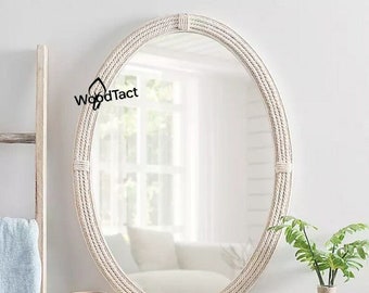 Nautical Coastal Oval White Rope Mirror | Home Decor Large Wall Mirror | Hanging Rope Mirror |White Rope Mirror Home & Living | Gift for mom