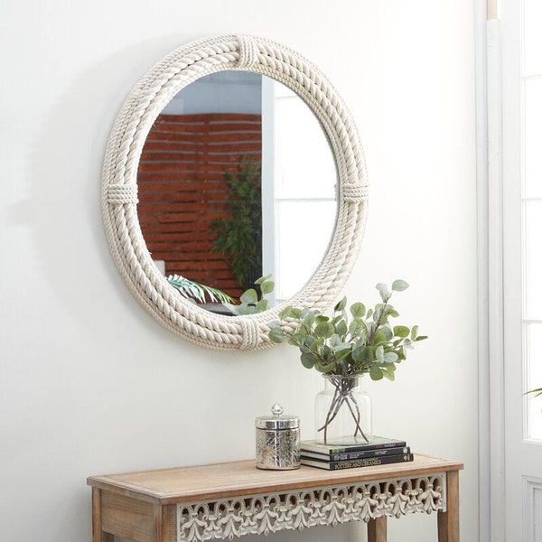 Nautical Coastal Round White Rope Mirror |Home Decor Large Wall Mirror Hanging White Rope Mirror Rope Mirror Home & Living  Gift for Wedding