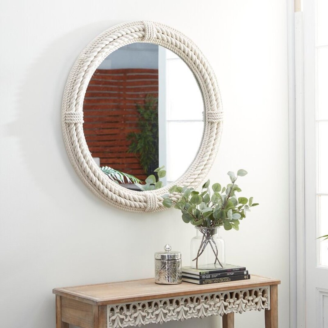 Nautical Coastal Round White Rope Mirror home Decor Large Wall Mirror ...