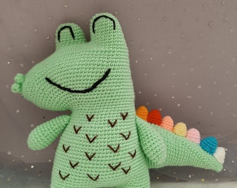 Cheerful Rainbow Crocodile - Amigurumi Stuffed Animal, Handcrafted Gift for All Ages, Art, Adorable and Handmade Crochet Friend, Present
